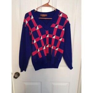 Y2k Sergio Valente Purple With Pink Square Design Sweater.  Pit 19" B43